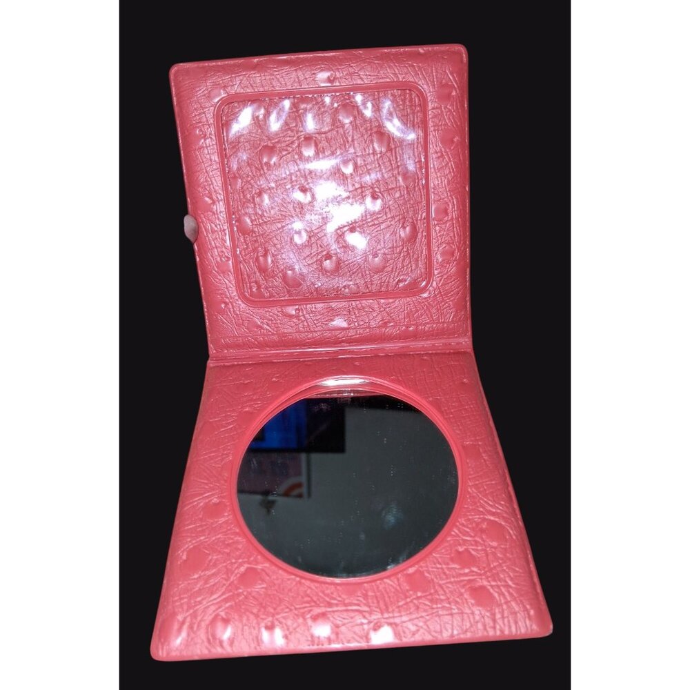 Vintage Red Faux Leather Compact Mirror